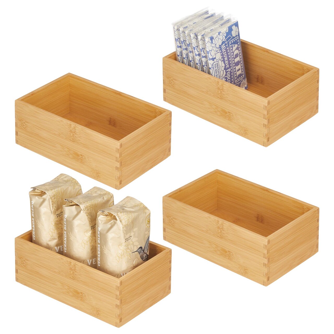 mDesign Bamboo Stackable Kitchen Drawer Organizer Tray, 4 Pack - Natural
